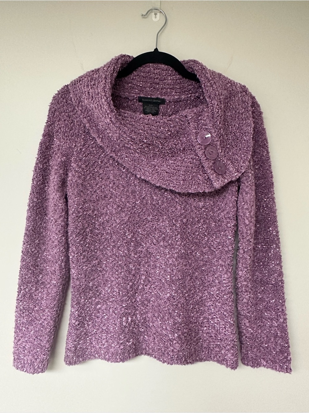 Y2K Lavender Cowl Turtleneck Sweater with Button Detail